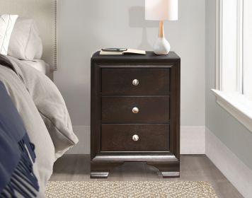 Brown Cherry Finish 3-Drawers Nightstand with 2 USB Ports Transitional Bedroom Furniture 1pc Bedside Table Wooden