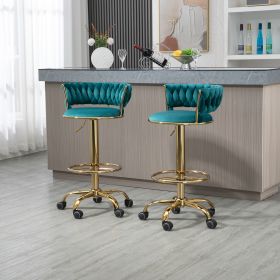 COOLMORE 360Â° Adjustable Barstools Set of 2, Ergonomic Drafting Chair with Round Footrest and Backrest, Swivel Rolling Wheels for Spa, Studio