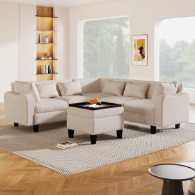 [New]87" Modern Sectional Sofa with coffee table,6-Seat Couch Set with Storage Ottoman,Various Combinations