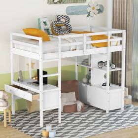 Twin Size Loft Bed with Built-in Desk with Two Drawers, and Storage Shelves and Drawers,White