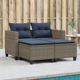 Patio Sofa 2-Seater with Stools Gray Poly Rattan