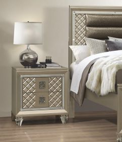 Glamorous Champagne Finish 1pc Nightstand of 2 Drawers Acrylic Feet Bedside Table Luxury Bedroom Furniture Beveled Mirror Trim