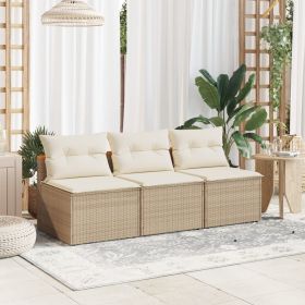 Patio Sofas Armless with Cushions 2 pcs Beige Poly Rattan