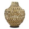 DecMode 17" Handmade Woven Brown Plastic Rattan Vase with Black Metal Base