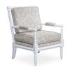 Spindle Chair, White Finish, Taupe Paisley Fabric