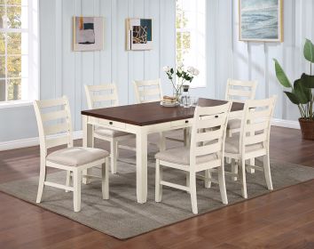 Gorgeous Classic Dining Room Furniture 7pc Dining Set Dining Table w Drawers 6x Side Chairs White Rubberwood Walnut Acacia Veneer Ladder Back Chair