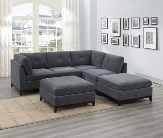 Ash Grey Chenille Fabric Modular Sectional 6pc Set Living Room Furniture Corner L-Sectional Couch 2x Corner Wedge 2x Armless Chairs and 2x Ottomans Tu