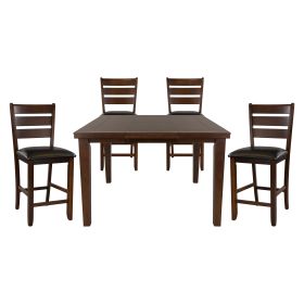 Contemporary Dining 5pc Set Counter Height Table w Self-Storing Extension Leaf and 4x Counter Height Chairs Dark Oak Finish Dining Room Furniture