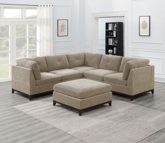 Camel Chenille Fabric Modular Sectional 6pc Set Living Room Furniture Corner Sectional Couch 3x Corner Wedge 2x Armless Chairs and 1x Ottoman Tufted B