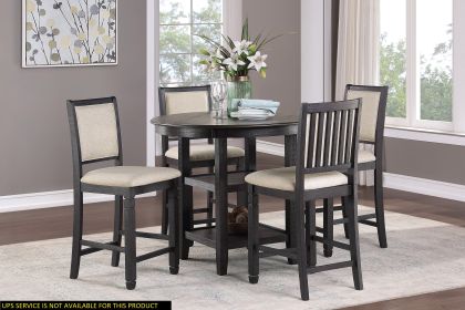 5pc Counter Height Dining Set Table w Built-in Shelves and 4x Counter Height Chairs Black and Brown Finish Wooden Dining Room Furniture