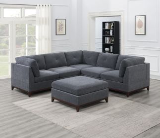 Ash Grey Chenille Fabric Modular Sectional 6pc Set Living Room Furniture Corner Sectional Couch 3x Corner Wedge 2x Armless Chairs and 1x Ottoman Tufte