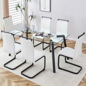 Table and chair set, 1 table and 6 chairs. Rectangular glass dining table