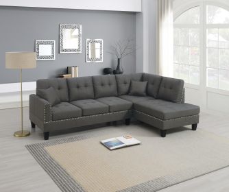 2-PCS SECTIONAL SET Living Room Furniture LAF Sofa And RAF Chaise Dark Coffee Color Linen Like Fabric Tufted Couch