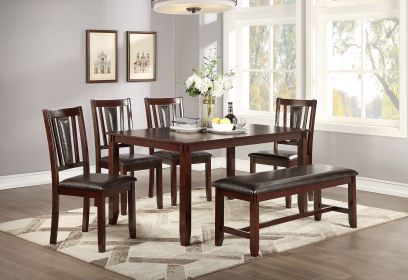 Dining Room Furniture Espresso Color 6pc Set Dining Table 4x Side Chairs and A Bench Solid wood Rubberwood and veneers