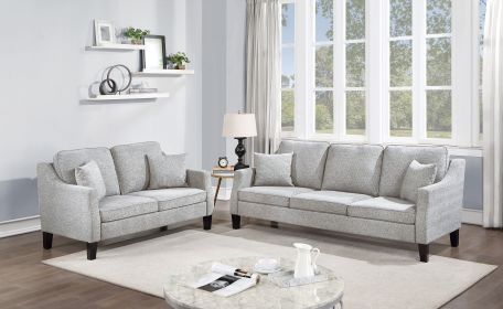 2pc Sofa Set Sofa And Loveseat Living Room Furniture Grey Blended Chenille Cushion Couch w Pillows