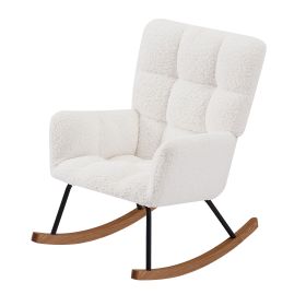 Comfy Upholstered Lounge Chair Rocking Chair with High Backrest, for Nursing Baby, Reading, Napping OFF WHITE