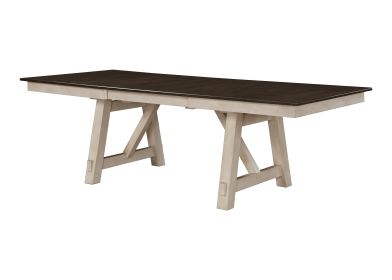 Cottage Style 1pc Extendable Dining Table Chalk Gray Tow Tone Finish Dining Room Wooden Furniture Two Self-storing Refectory Leaves Trestle Legs