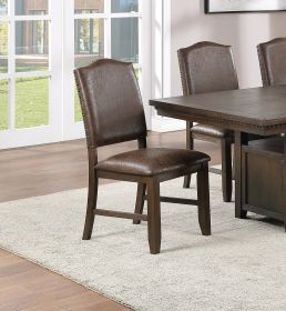 Classic Design Brown / Rustic Espresso Finish Faux Leather Set of 2 Side Chairs Dining Room Furniture Rubber wood Foam Cushion