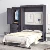 Full Size Murphy Bed with Wardrobe and Drawers, Storage Bed, can be Folded into a Cabinet, Gray