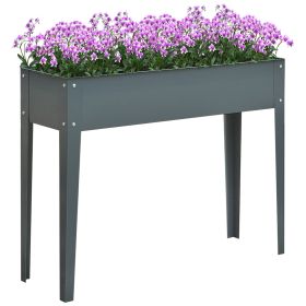 Outsunny Metal Raised Garden Bed, Elevated Planter Box with Legs and Drain Holes, Dark Gray