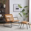 Accent Chair with Ottoman,Faux Leather Living Room Chair,Upholstered Single Sofa Chair Set with Metal Legs