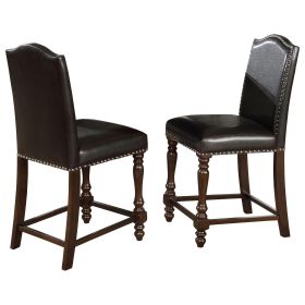 Traditional Style Counter Height Dining Side Chair 2pc Set Espresso PU Leather Upholstered Seat Dark Espresso Brown Finish Nailhead Trim Turned Front