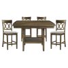 Contemporary 5pc Dining Set Counter Height Table and 4 Counter Height Chairs Functional Lazy Susan Shelf Table Light Oak Finish Wooden Kitchen Dining