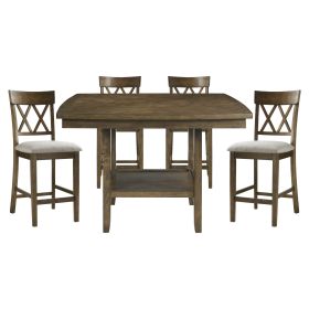 Contemporary 5pc Dining Set Counter Height Table and 4 Counter Height Chairs Functional Lazy Susan Shelf Table Light Oak Finish Wooden Kitchen Dining