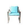 Anodized Aluminum Upholstered Cushioned Chair with Rattan, White/Turquoise