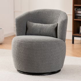 Grey Plush Swivel Accent Chair - Contemporary Round Armchair with 360Â° Rotation and Metal Base for Living Room Elegance