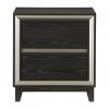 Modern Bedroom 1pc Nightstand of 2 Drawers Grooves Cutouts Pulls Bed Side Table Ebony Finish and Silver Contemporary Bedroom Furniture End Table