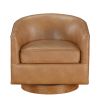 Maisy Saddle Faux Leather Wood Base Barrell Swivel Chair