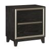 Modern Bedroom 1pc Nightstand of 2 Drawers Grooves Cutouts Pulls Bed Side Table Ebony Finish and Silver Contemporary Bedroom Furniture End Table