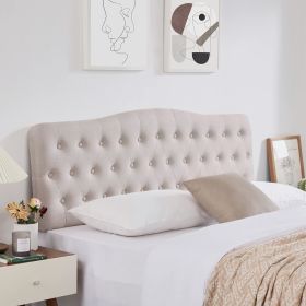 Upholstered Queen Headboard, Button Diamond Tufted Headboard with Adjustable Height and Solid Wood Leg