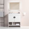 24" Bathroom Vanity,with White Ceramic Basin,Two Cabinet Doors with black zinc alloy handles,Solid Wood,Excluding faucets,white