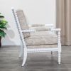 Spindle Chair, White Finish, Taupe Paisley Fabric