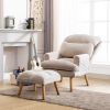 Contemporary Elegance Accent Chair with Footrest, For Relaxing, Arm Rest, Wood, Beige