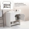 24" Bathroom Vanity,with White Ceramic Basin,Two Cabinet Doors with black zinc alloy handles,Solid Wood,Excluding faucets,white