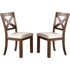 Set of 2 Side Chairs Natural Brown Finish Solid wood Contemporary Style Kitchen Dining Room Furniture Unique X- Design Chairs