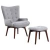 Grey and Brown Tufted Accent Chair with Ottoman