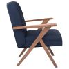 Dark Blue and Walnut Wooden Arms Accent Chair