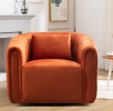 Modern Barrel Chair,Round Oversized,Accent Chair With Pillow,Velvet Comfy Leisure Chair,Suitable For Living Room Office Bedroom,Orange