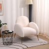 Accent Upholstered Single Chair White Sherpa Armchair with Golden Legs for living room, bedroom, office