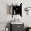 Bathroom Cabinet with Round Mirror&LED Black 15.7"x15.7"x6.9"