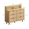 43.31"6-Drawers Rattan Storage Cabinet Rattan Drawer with LED Lights and Power Outlet,for Bedroom,Living Room,Natural