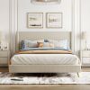 Queen Size Corduroy Platform Bed with Metal Legs, Beige