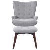 Grey and Brown Tufted Accent Chair with Ottoman