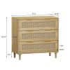 3-Drawers Rattan Storage Cabinet Rattan Drawer (Set of 2),for Bedroom,Living Room,Dining Room,Hallways,Oak