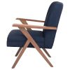 Dark Blue and Walnut Wooden Arms Accent Chair