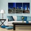 3 Panels Framed Brooklyn Bridge Night View New York Canvas Wall Art Decor,3 Pieces Mordern Canvas Decoration Painting for Office,Dining room